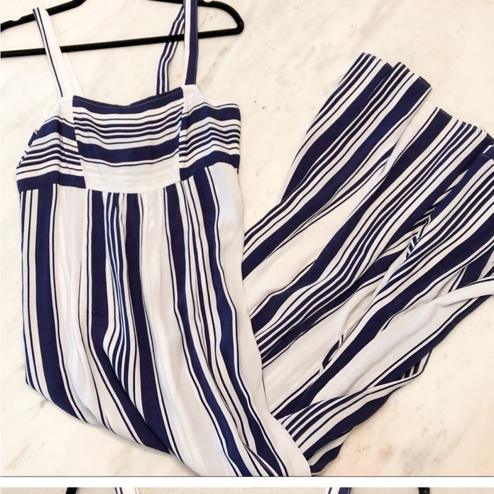 FLYNN SKYE Navy White Striped Tie Back Maxi Dress